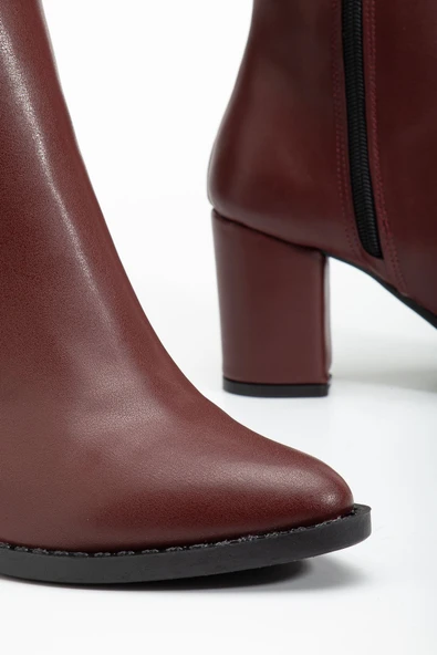 YSN-4422 Bordo Cilt Topuklu Kadın Çizme - 5