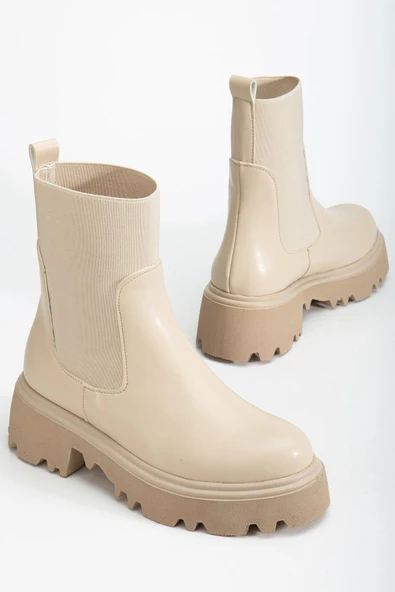 K-815 Bej Lastikli Yüksek Tabanlı Günlük Kadın Bot - 4