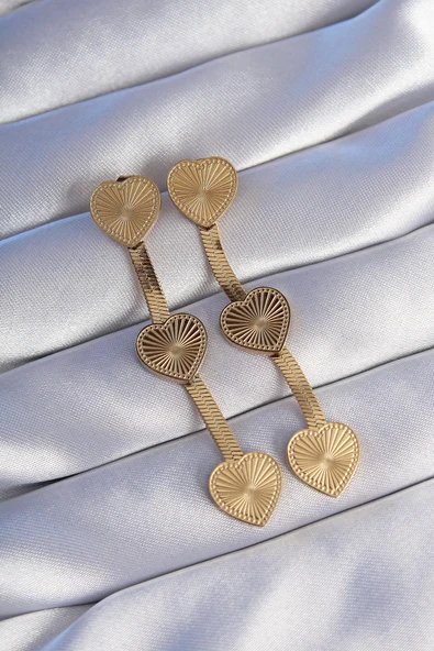 pilelistore 316L Çelik Gold Renk Uzun İtalyan Zincir Detaylı Kalp Küpe - TJ-BKP9024