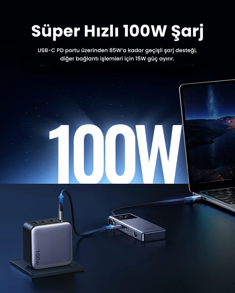 UGREEN 7-in-1 Type-C Giriş 1xUSb-C 100W PD, 1x4K/60Hz HDMI, 1xUSB-A 3.0, RJ45, SD, TF Port Çoklayıcı Hub, 45155 - 11
