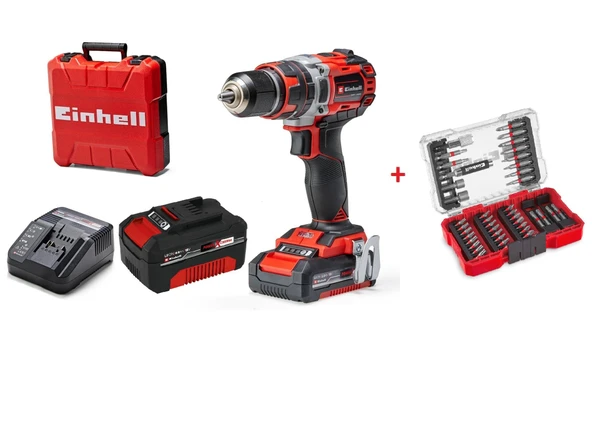 Einhell Professional TP-CD 18/50 Li-i BL ( 2Ah + 4Ah ) Akülü Darbeli Vidalama + Einhell Vidalama Uç Seti 42 parça M-CASE Kutu