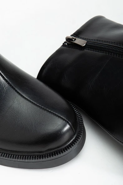 02-3033 Siyah Kırışık Rugan Fermuarlı Günlük Kadın Bot - 5