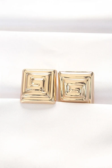 pilelistore Pirinç Gold Renk Kare Form Küpe - TJ-BKP8879