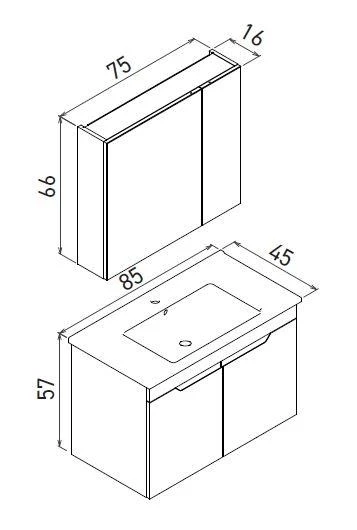 Orka Lena 85 cm Mat Antrasit Kapaklı Banyo Dolabı Takımı - Resim 2