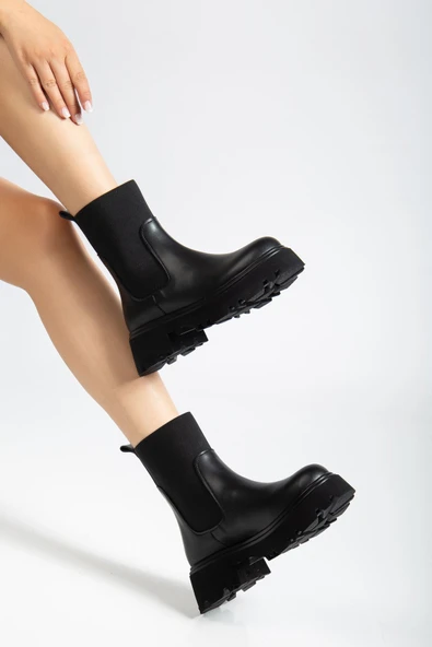 K-815 Siyah Lastikli Yüksek Tabanlı Günlük Kadın Bot - 3