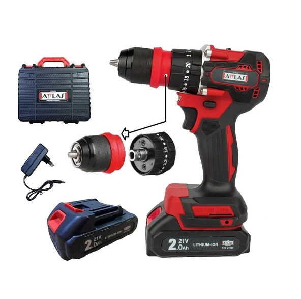 ATTLAS Atb 21 Blpdx-202c  2 x 2.0 Ah Çift Akülü Kömürsüz Darbeli Matkap - A0104098 ürün görseli 1