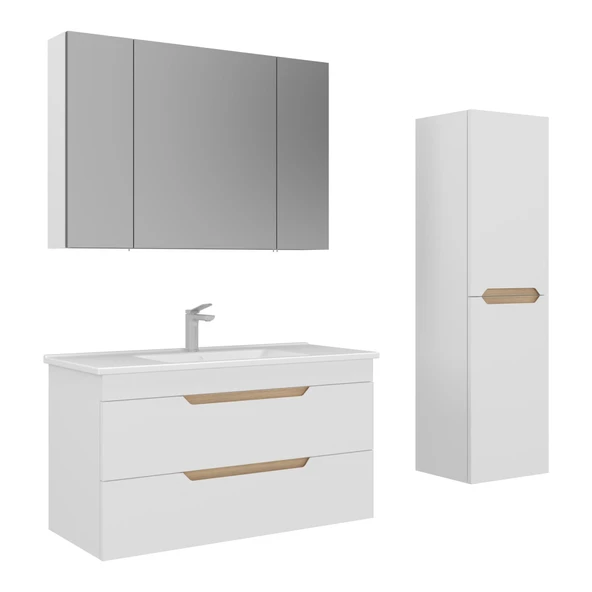 Orka Lena 100 cm Mat Beyaz Çekmeceli  Banyo Dolabı Takımı ve Boy Dolabı ürün görseli