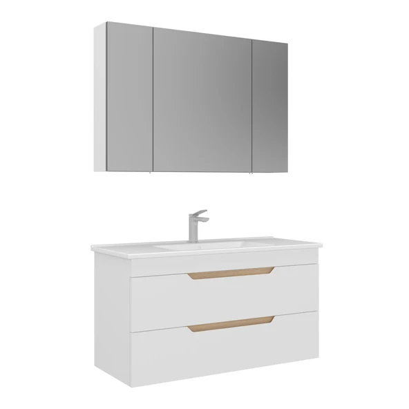 Orka Lena 100 cm Mat Beyaz Çekmeceli Banyo Dolabı Alt Modül Lavabo - Resim 2