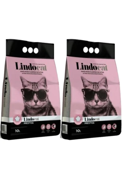 Lindocat Pudra Kokulu Parfümlü Bentonit Topaklanan Ince Taneli Kedi Kumu 10 Lt * 2 Adet - 1