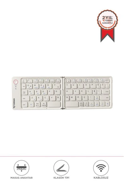 Torima TK-08 Beyaz Kablosuz Katlanabilir Şarjlı Taşınabilir Mini Bluetooth Klavye ürün görseli