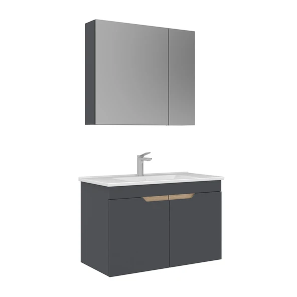 Orka Lena 85 cm Mat Antrasit Kapaklı Banyo Dolabı Alt Modül Lavabo - Resim 2