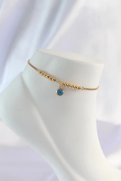 pilelistore 316L Çelik Gold Renk Minimal Nazar Boncuklu Halhal - TJ-HH1579