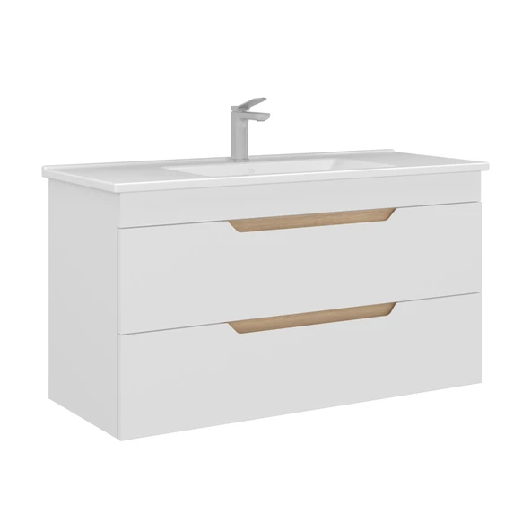 Orka Lena 100 cm Mat Beyaz Çekmeceli Banyo Dolabı Alt Modül Lavabo ürün görseli