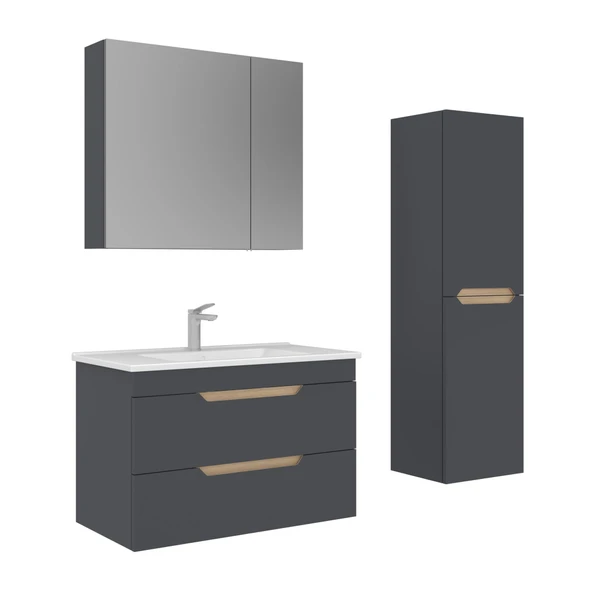 Orka Lena 85 cm Mat Antrasit Çekmeceli Banyo Dolabı Takımı ve Boy Dolabı ürün görseli