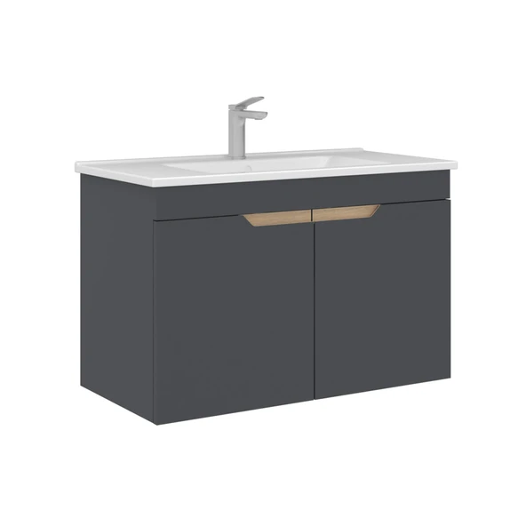 Orka Lena 85 cm Mat Antrasit Kapaklı Banyo Dolabı Alt Modül Lavabo ürün görseli