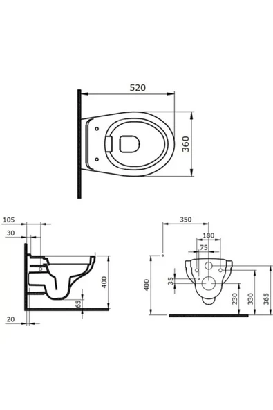 Taormina Pro Rimless Asma Klozet Parlak Beyaz Kapak Dahil 1451-001-0128 - 3