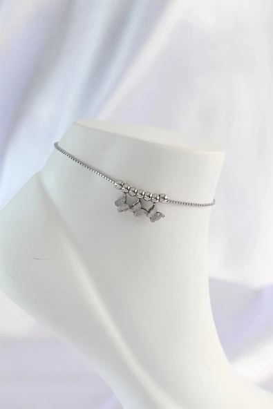 pilelistore 316L Çelik Gümüş Renk Minimal Kelebek Tasarımlı Halhal - TJ-HH1570