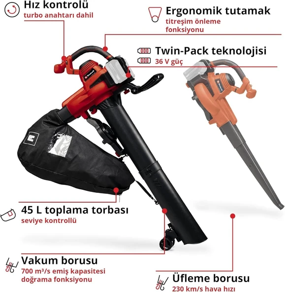 Einhell Expert GE-CL 36/230 Li E - Solo  Akülü Yaprak Toplama - 3433630 - 2