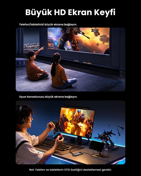 UGREEN 7-in-1 Type-C Giriş 1xUSb-C 100W PD, 1x4K/60Hz HDMI, 1xUSB-A 3.0, RJ45, SD, TF Port Çoklayıcı Hub, 45155 - 3