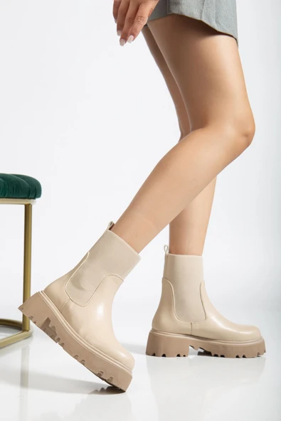 K-815 Bej Lastikli Yüksek Tabanlı Günlük Kadın Bot - 3