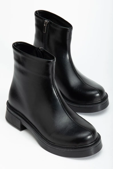 02-3033 Siyah Kırışık Rugan Fermuarlı Günlük Kadın Bot - 6