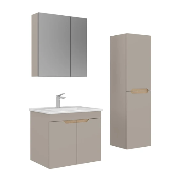 Orka Lena 65 cm Çöl Beji Kapaklı Banyo Dolabı Takımı ve Boy Dolabı ürün görseli