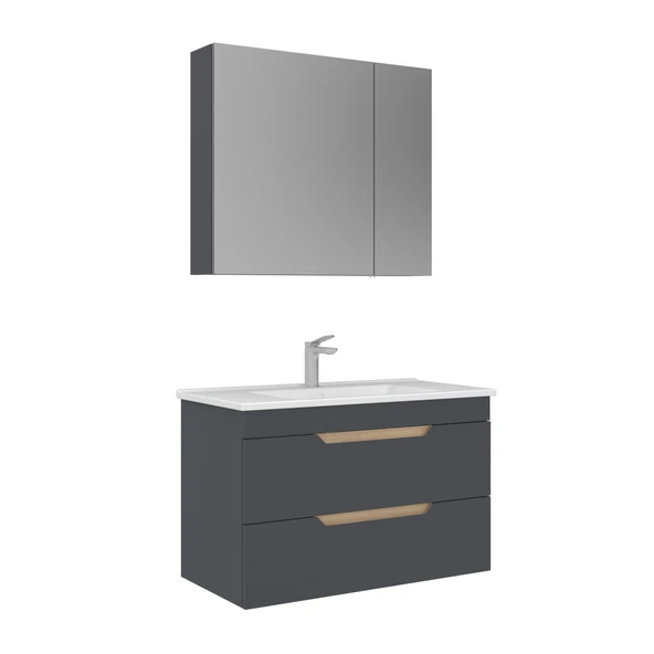 Orka Lena 85 cm Mat Antrasit Çekmeceli Banyo Dolabı Alt Modül Lavabo - Resim 2