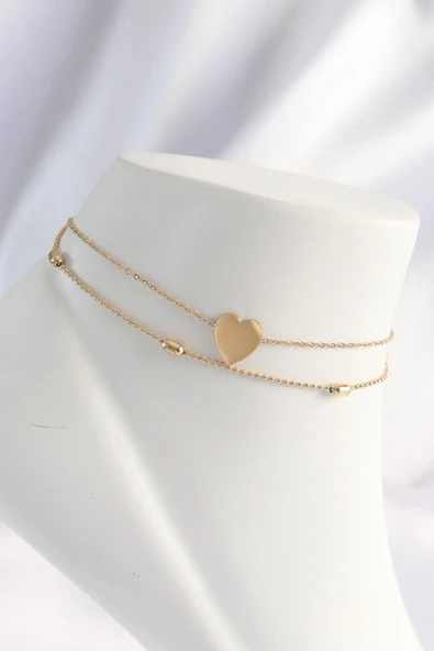 pilelistore 316L Çelik Gold Renk Kalp Tasarımlı 2li Halhal - TJ-HH1622
