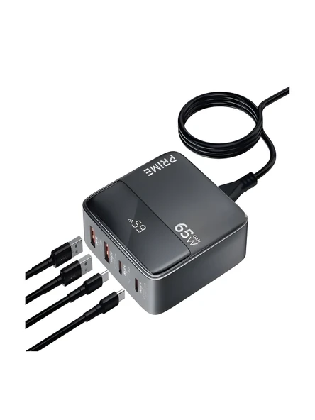 65W GAN 3A 4 Portlu 1,5 Metre Uzatma Kablolu USB + Type-C Çoklayıcı Masaüstü Şarj Cihazı - Resim 6