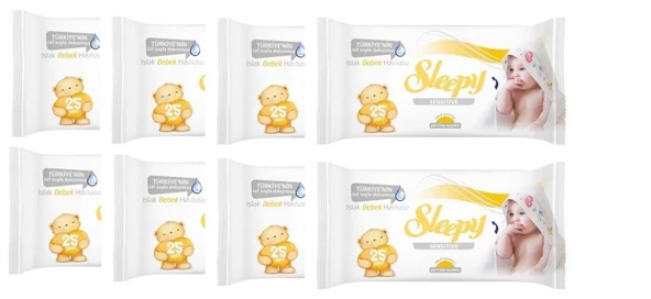 Sleepy Sensitive Islak Mendil 25'li 8 adet- Çanta boy Kapaksız ürün görseli