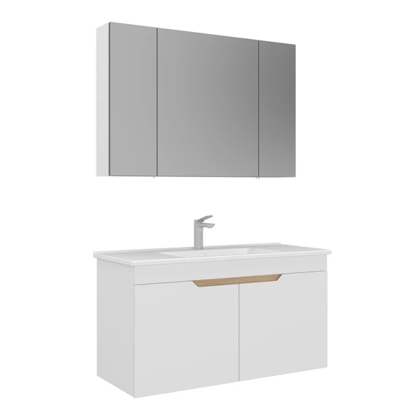 Orka Lena 100 cm Mat Beyaz Kapaklı Banyo Dolabı Alt Modül Lavabo - Resim 2