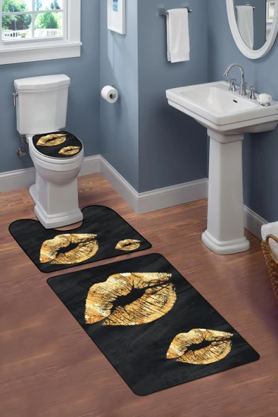 Modern Desenli 3'lü Banyo Paspas Takımı – Yıkanabilir Kaymaz Tabanlı Klozet Takımı KLZ0029 RENKLİ 60 X 90 - 2