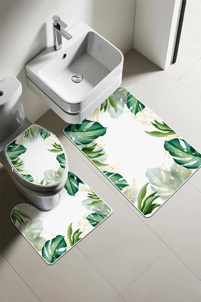 Modern Desenli Dijital Baskı 3’lü Banyo Paspas Takımı Yıkanabilir Kaymaz Tabanlı Klozet Takımı KLZ0028 RENKLİ 60 X 90 ürün görseli 1