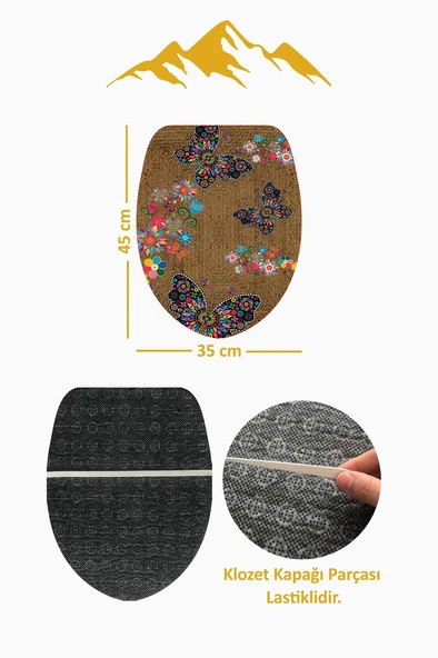 Modern Desenli Dijital Baskı 3’lü Banyo Paspas Takımı Yıkanabilir Kaymaz Tabanlı Klozet Takımı KLZ0010 RENKLİ 60 X 90 - Resim 4