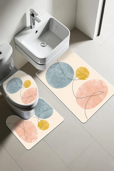 Modern Desenli 3'lü Banyo Paspas Takımı – Yıkanabilir Kaymaz Tabanlı Klozet Takımı KLZ0005 RENKLİ 60 X 90 - 1