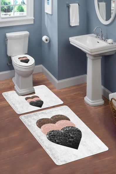 Modern Desenli 3'lü Banyo Paspas Takımı – Yıkanabilir Kaymaz Tabanlı Klozet Takımı KLZ0001 RENKLİ 60 X 90 - 2