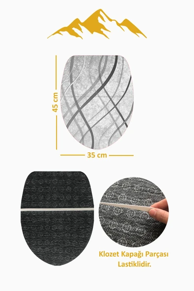Modern Desenli 3'lü Banyo Paspas Takımı – Yıkanabilir Kaymaz Tabanlı Klozet Takımı KLZ0004 RENKLİ 60 X 90 - 4