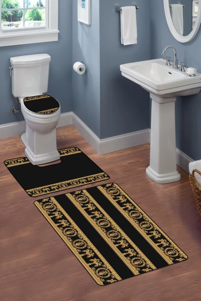 Modern Desenli 3'lü Banyo Paspas Takımı – Yıkanabilir Kaymaz Tabanlı Klozet Takımı KLZ0038 RENKLİ 60 X 90 - 2