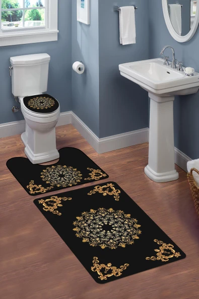 Modern Desenli 3'lü Banyo Paspas Takımı – Yıkanabilir Kaymaz Tabanlı Klozet Takımı KLZ0032 RENKLİ 60 X 90 - 2