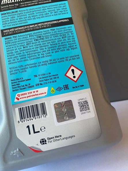Petrol Ofisi Maxima 10W-40 1 Litre Yağ Yakma Önleyici Sentetik Motor Yağı (09/2025 Üretim) - 4