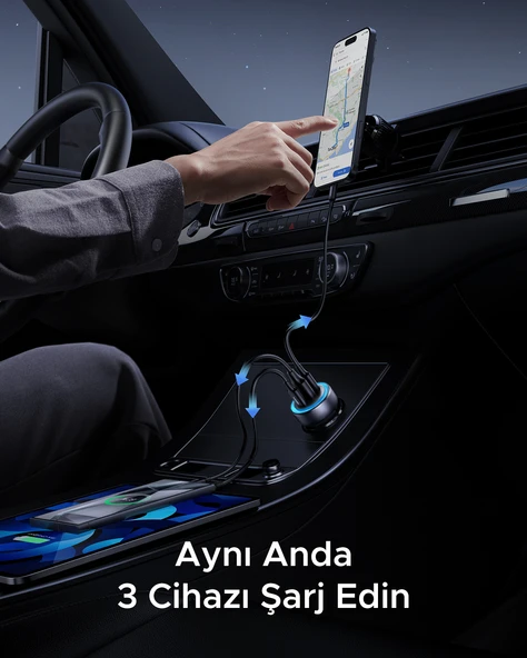 UGREEN 30W 3 Portlu Araç İçi Şarj Cihazı Çakmaklık Adaptörü, 45843 - Resim 5