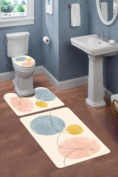 Modern Desenli 3'lü Banyo Paspas Takımı – Yıkanabilir Kaymaz Tabanlı Klozet Takımı KLZ0005 RENKLİ 60 X 90 - 2