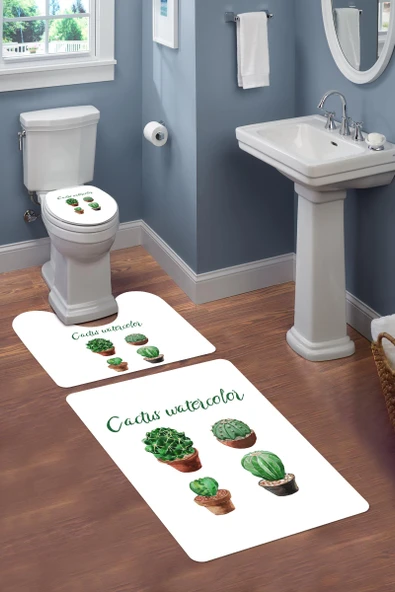 Modern Desenli 3'lü Banyo Paspas Takımı – Yıkanabilir Kaymaz Tabanlı Klozet Takımı KLZ0019 RENKLİ 60 X 90 - 2