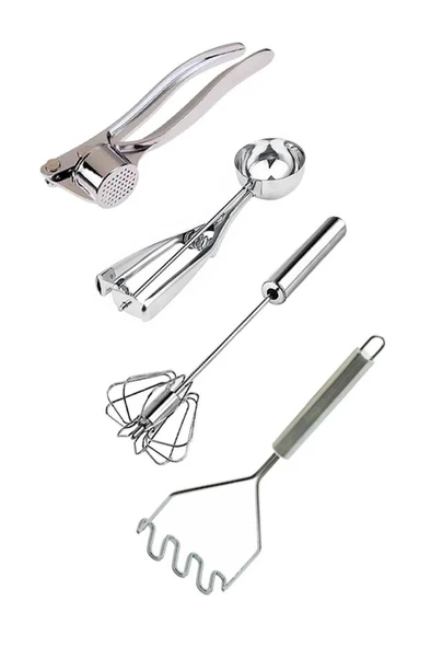 Paslanmaz Çelik Sarımsak Ezici, Dondurma Kaşığı, Çırpıcı ve Patates Ezici ürün görseli