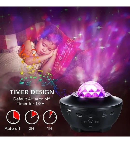Monalisa Home  Bluetooth Hoparlörlü Galaksi Işık Projektörü Yatak Odası için Gece Lambası - 4
