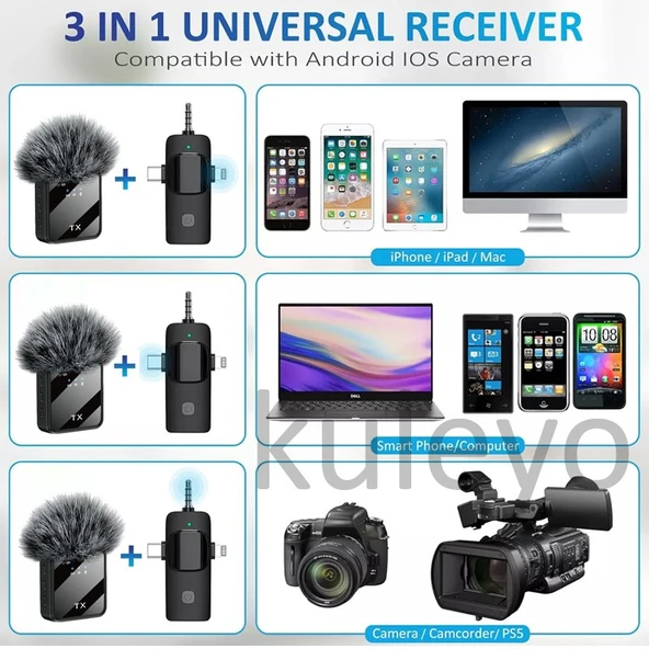 Çeşithane F11-2 3-in-1 Kablosuz Yaka Mikrofon – Telefon, Video Kayıt, Gürültü Önleyici - 2