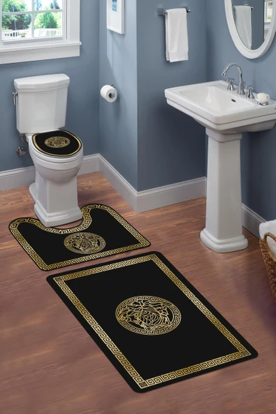 Modern Desenli 3'lü Banyo Paspas Takımı – Yıkanabilir Kaymaz Tabanlı Klozet Takımı KLZ0043 RENKLİ 60 X 90 - 2