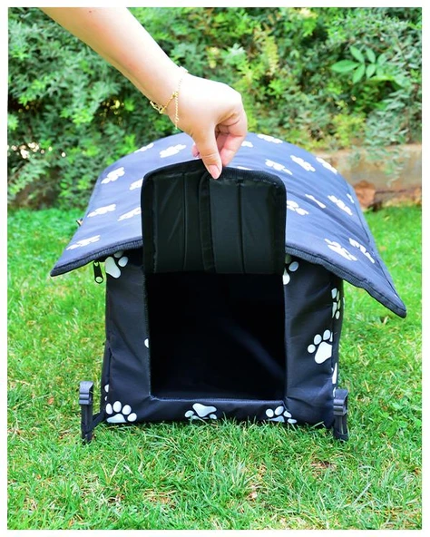 Yuga Pati Desenli Siyah Kedi Evi Isı ve Yağmur Korumalı - 3