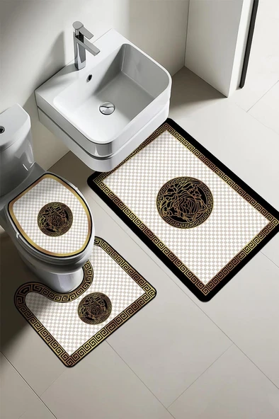Modern Desenli Dijital Baskı 3’lü Banyo Paspas Takımı Yıkanabilir Kaymaz Tabanlı Klozet Takımı KLZ0048 RENKLİ 60 X 90 ürün görseli 1