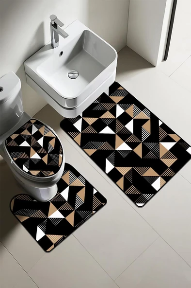 Modern Desenli Dijital Baskı 3’lü Banyo Paspas Takımı Yıkanabilir Kaymaz Tabanlı Klozet Takımı KLZ0016 RENKLİ 60 X 90 ürün görseli 1